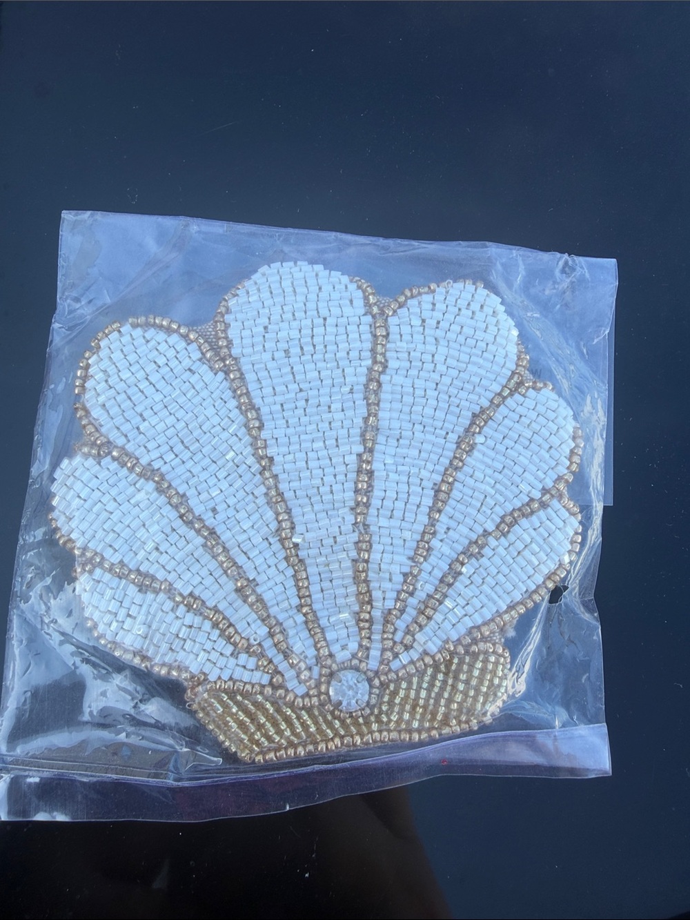 Beaded Shell Coin Purse in White and Gold